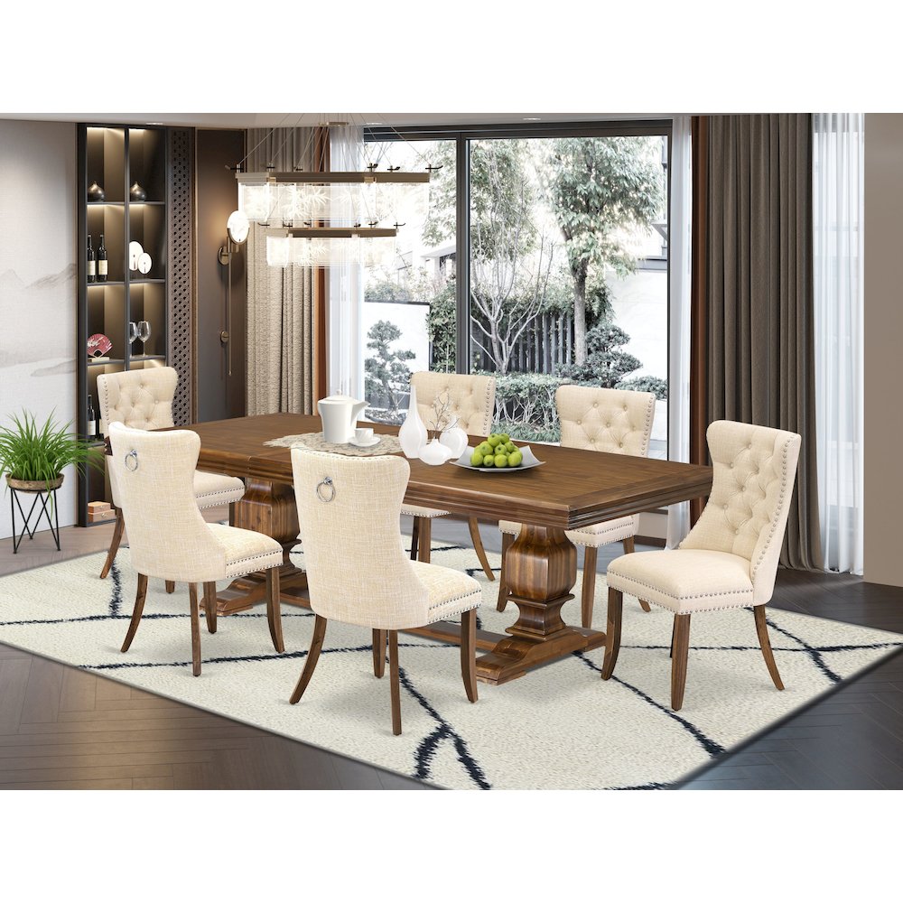 7 Pieces Dining Set Contains a Rectangle Kitchen Table and 6 Modern Chairs