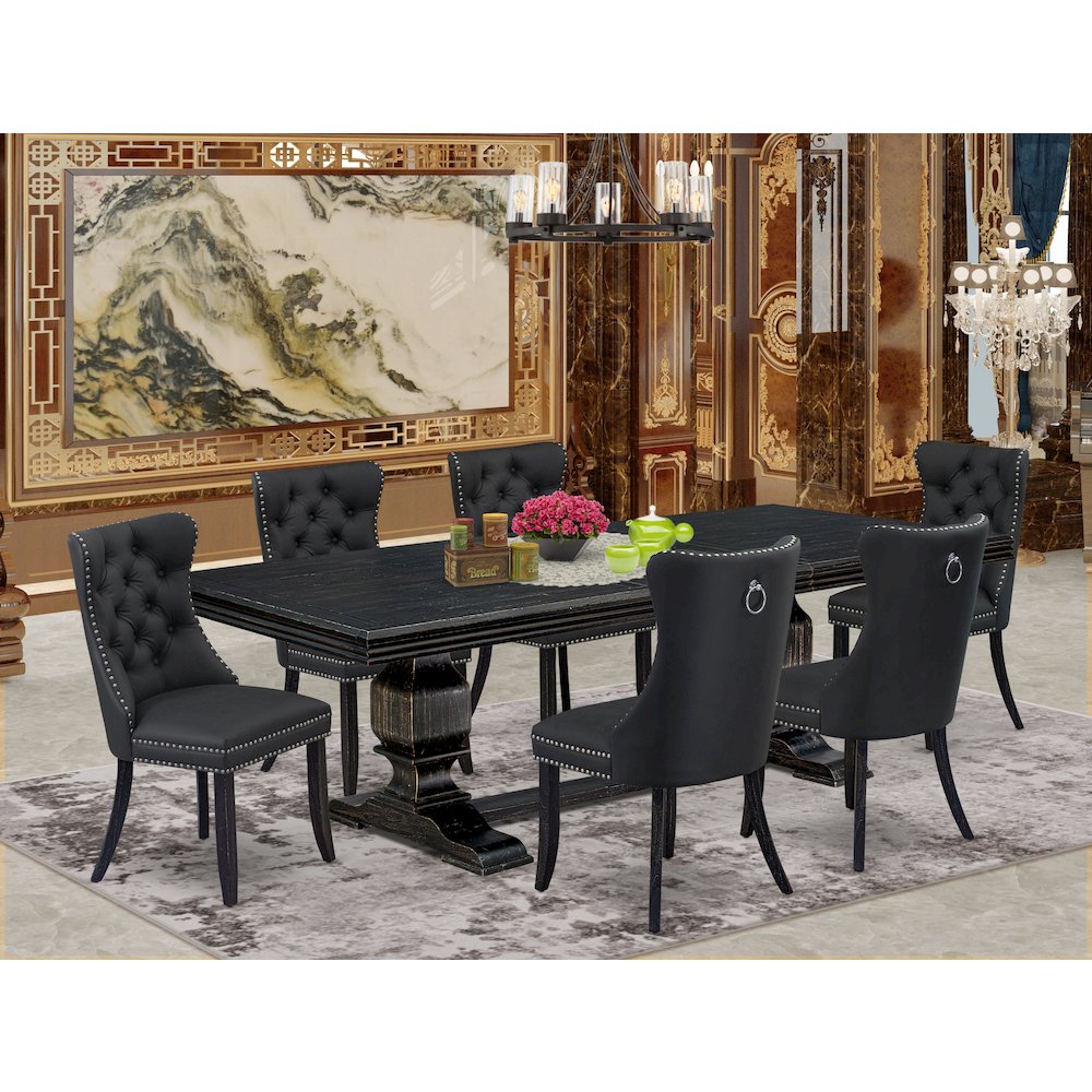 7 Pieces Dining Set Contains a Rectangle Kitchen Table and 6 Modern Chairs