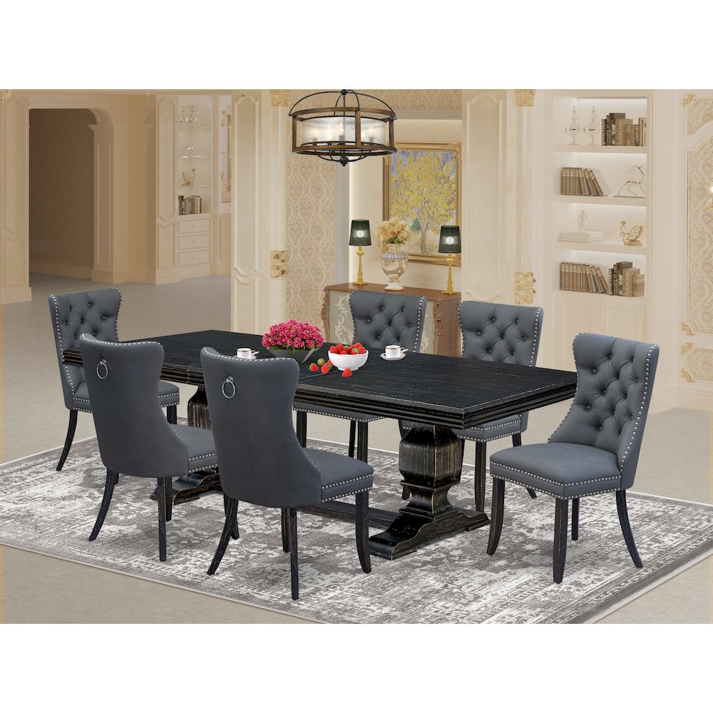 7 Pieces Dining Set Contains a Rectangle Kitchen Table and 6 Modern Chairs