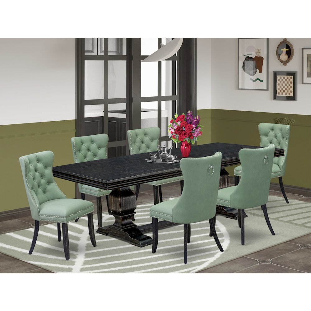 7 Pieces Dining Set Contains a Rectangle Kitchen Table and 6 Modern Chairs
