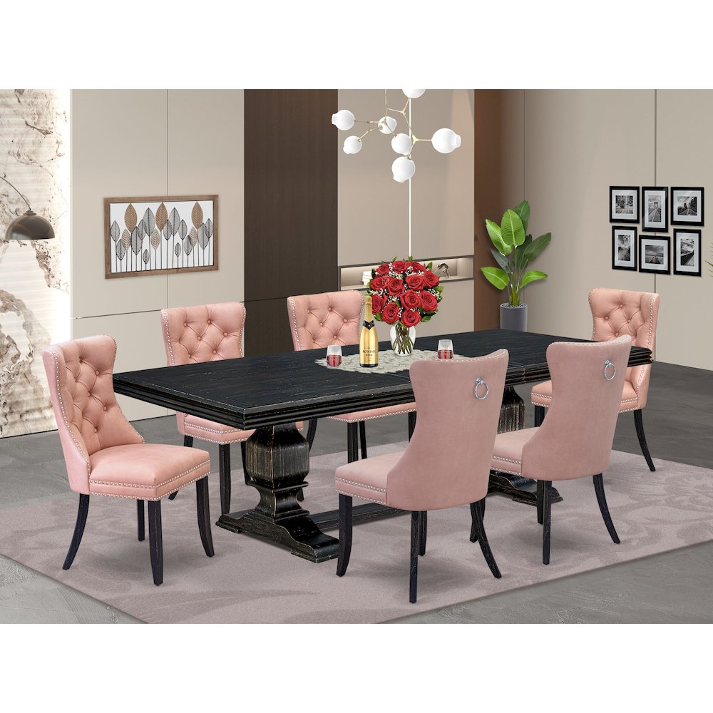 7 Pieces Dining Set Contains a Rectangle Kitchen Table and 6 Modern Chairs