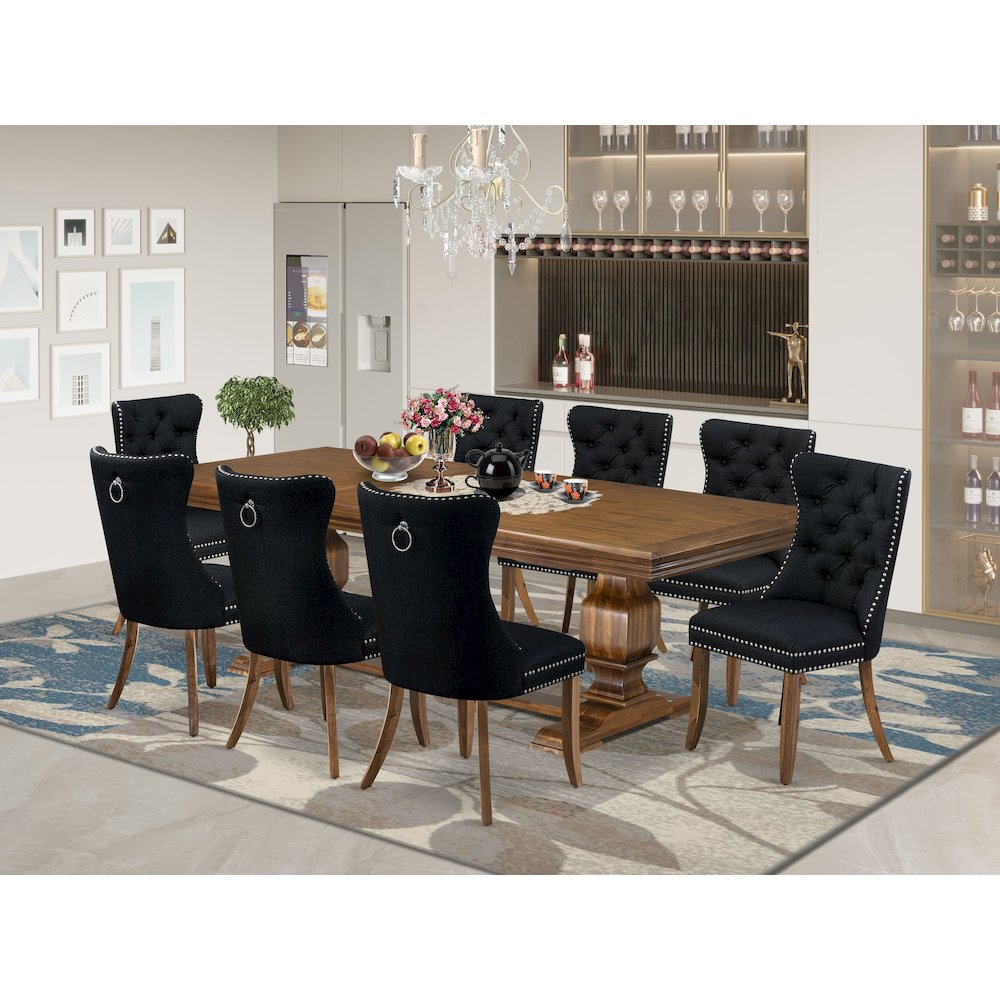 9 Pieces Dining Table Set a Rectangle Table and 8 Linen fabric Dining Chairs