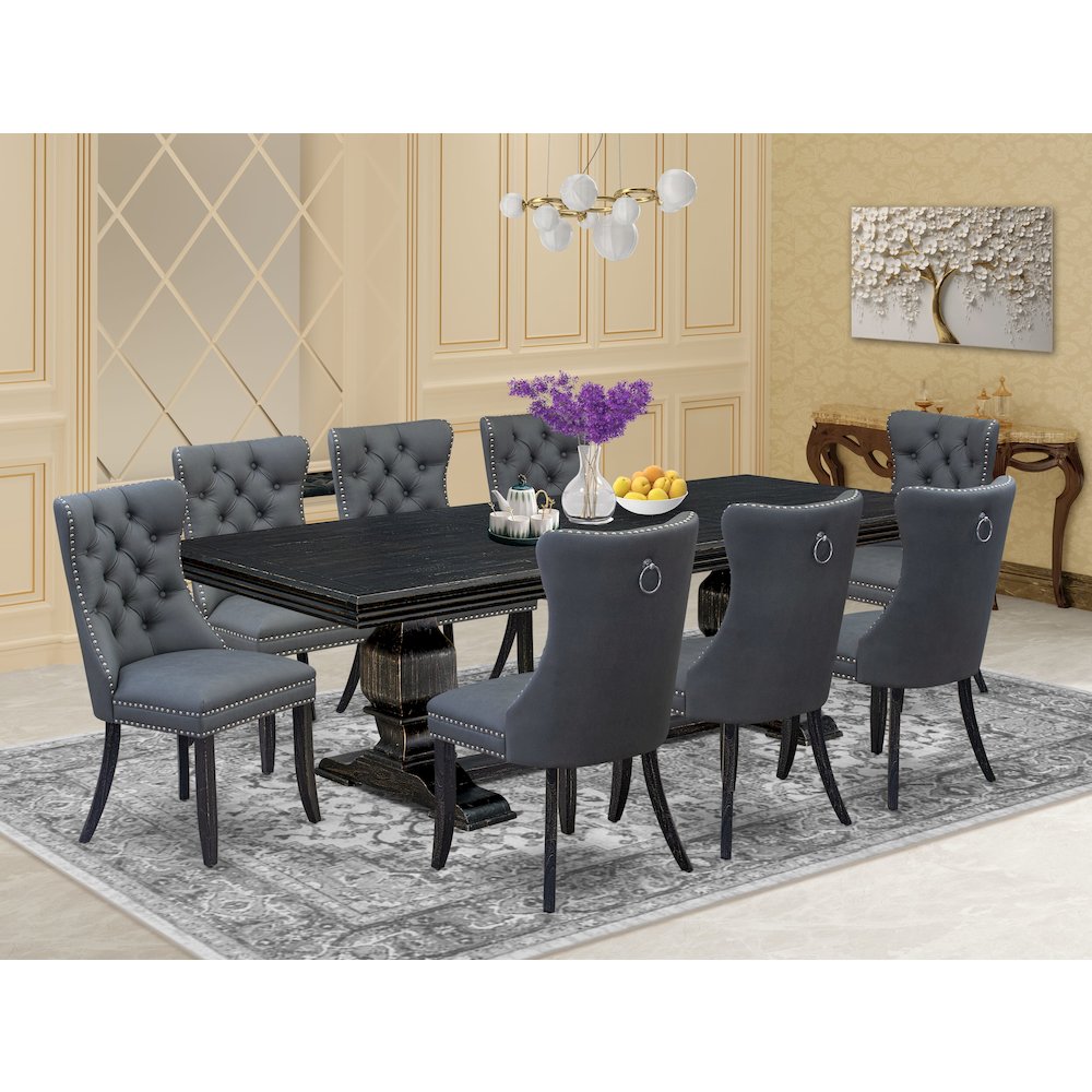 9 Pieces Dining Table Set a Rectangle Table and 8 Dining Chairs