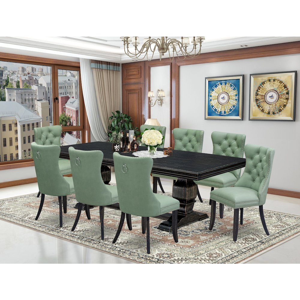 9 Pieces Dining Table Set a Rectangle Table and 8 Dining Chairs