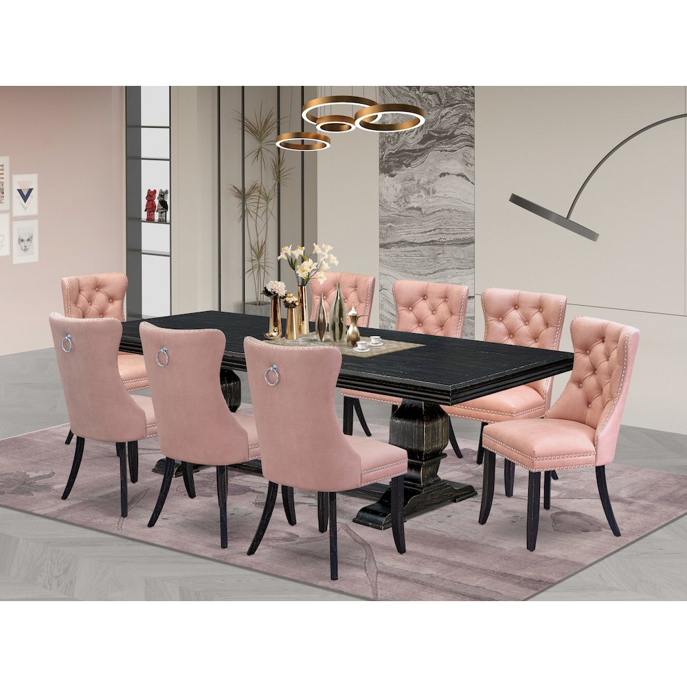 9 Pieces Dining Table Set a Rectangle Table and 8 Dining Chairs