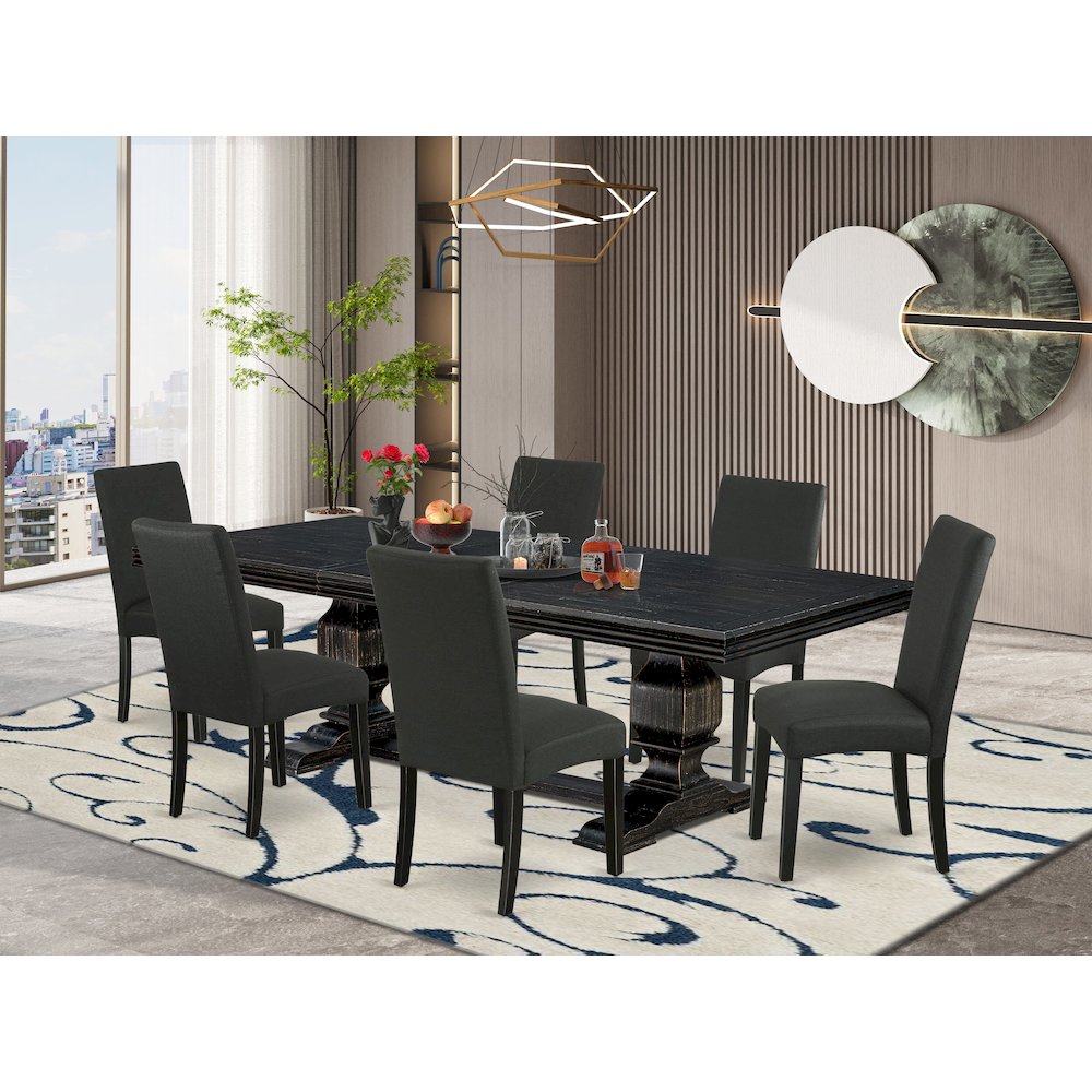 7 piece kitchen dining set of a rectangular table and 6 dining chairs