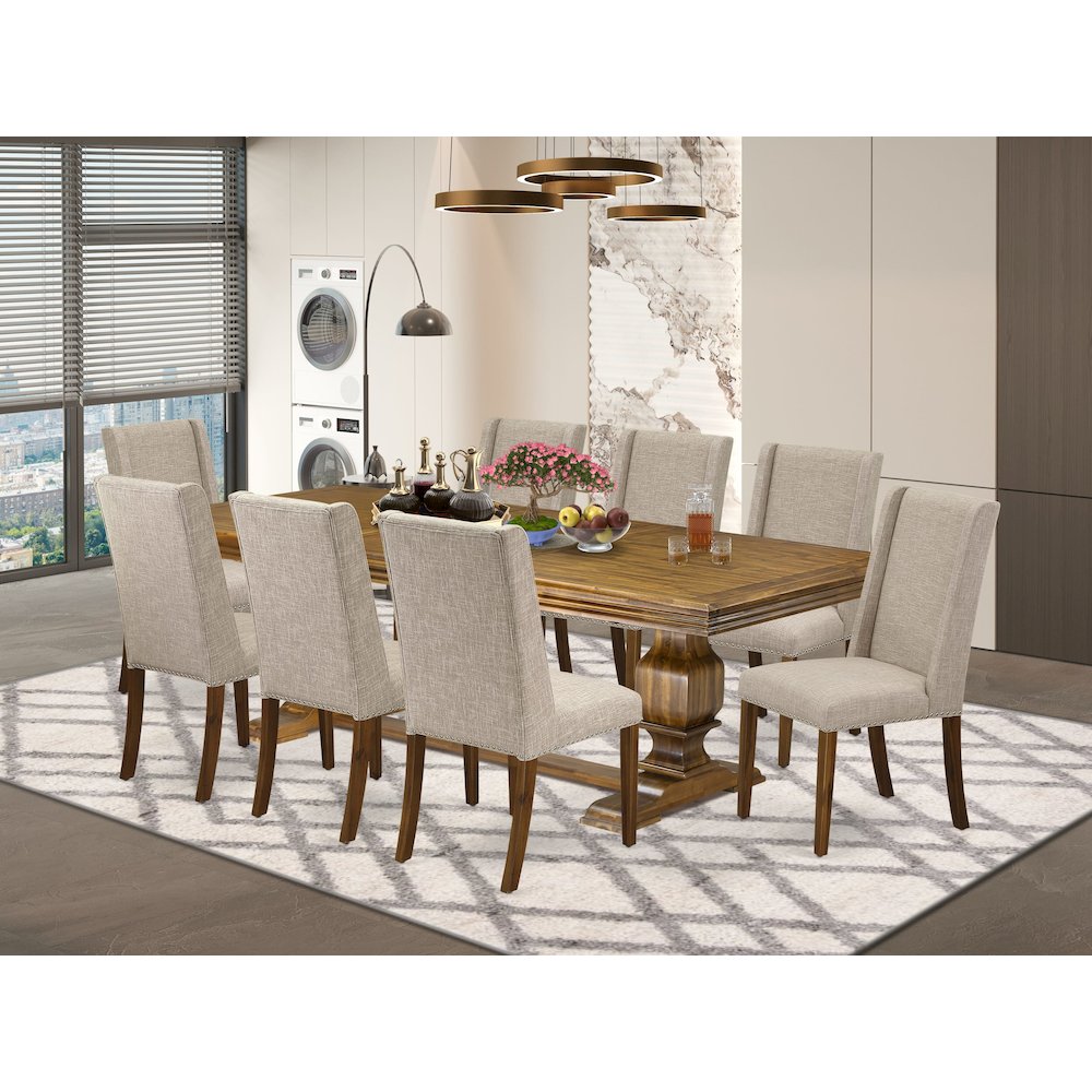 9 piece kitchen table set a kitchen table and 8 Linen Fabric dining chairs