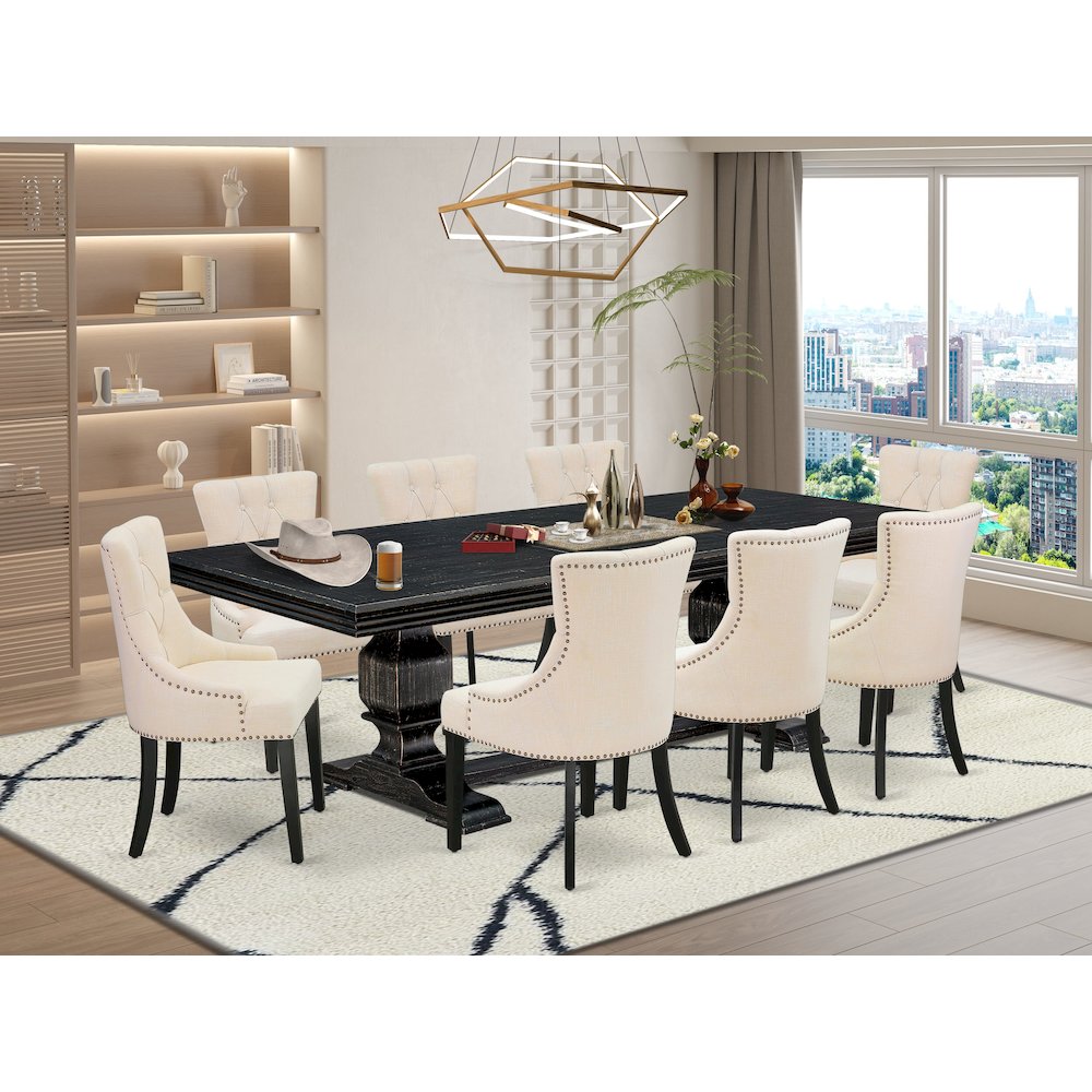 9 piece dining set of a dining table & 8 kitchen chairs & black legs