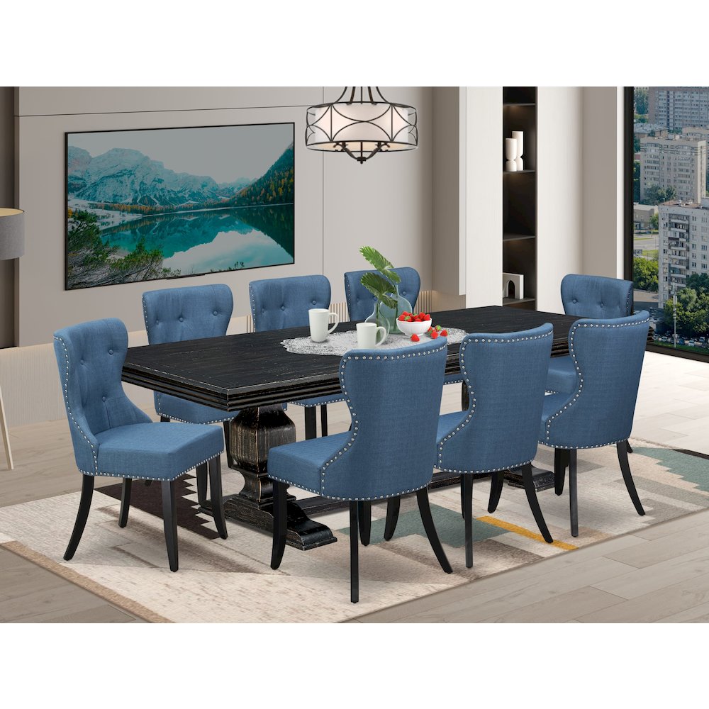 9 piece Kitchen Table Set of a Dinner Table and 8 Upholstered Chairs