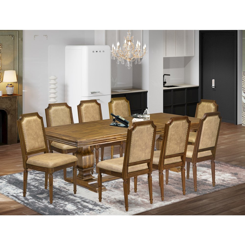 9 piece Kitchen Table Set of a Dining Table and 8 Dark Grey Dinner Chairs
