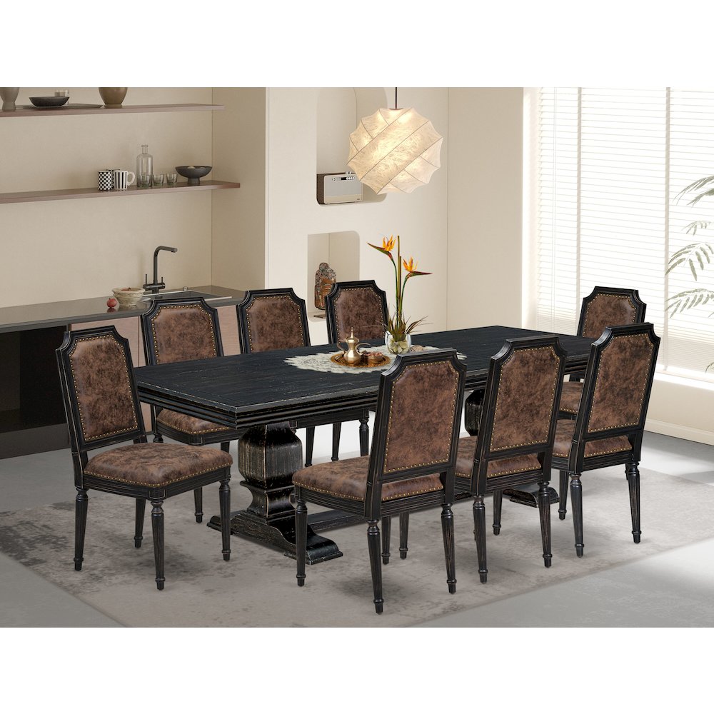 9 piece Dining Table Set consists of a Dining Table and 8 Kitchen Chairs