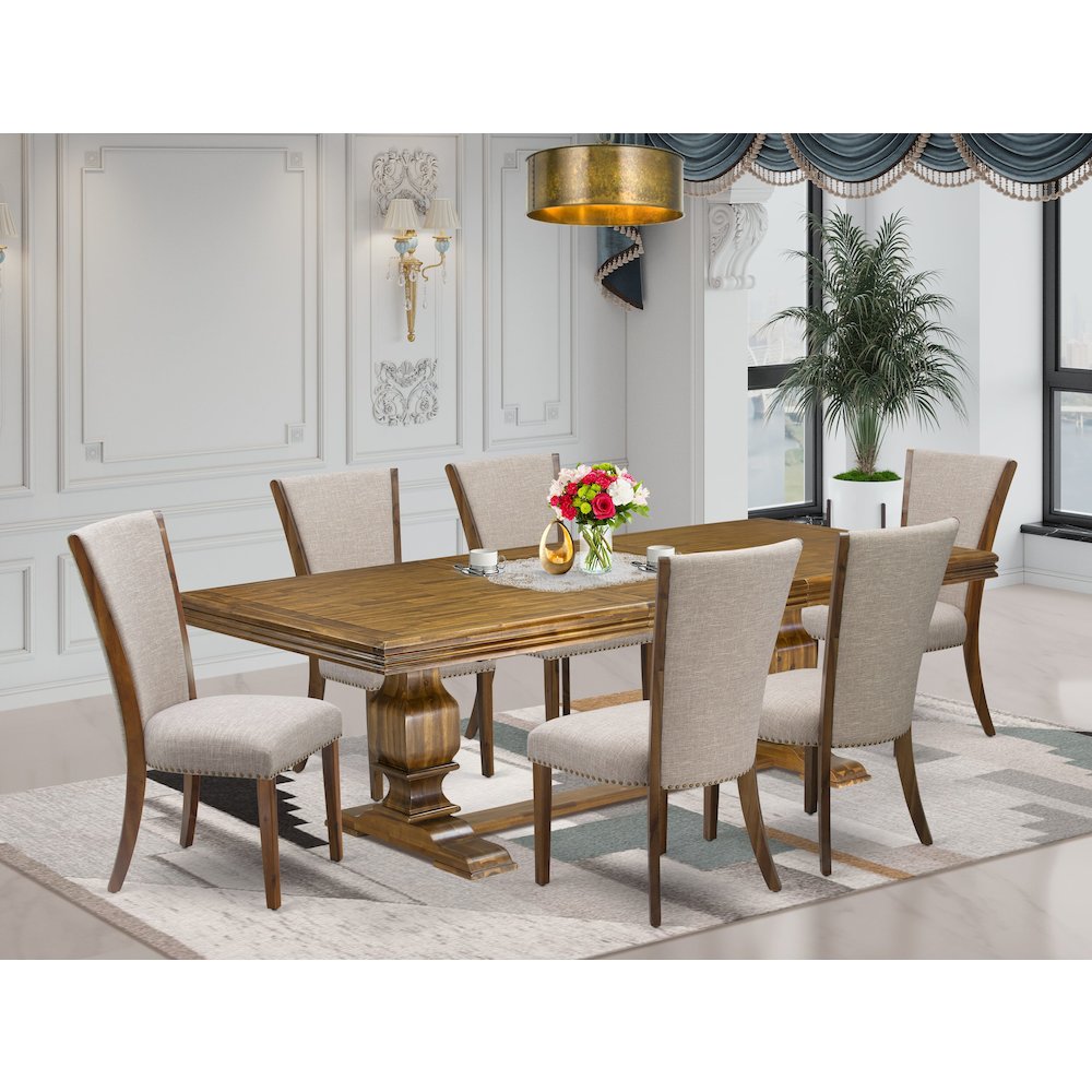 7 piece Dining Table Set a Modern Dining Table and 6 Linen Fabric Kitchen Chairs