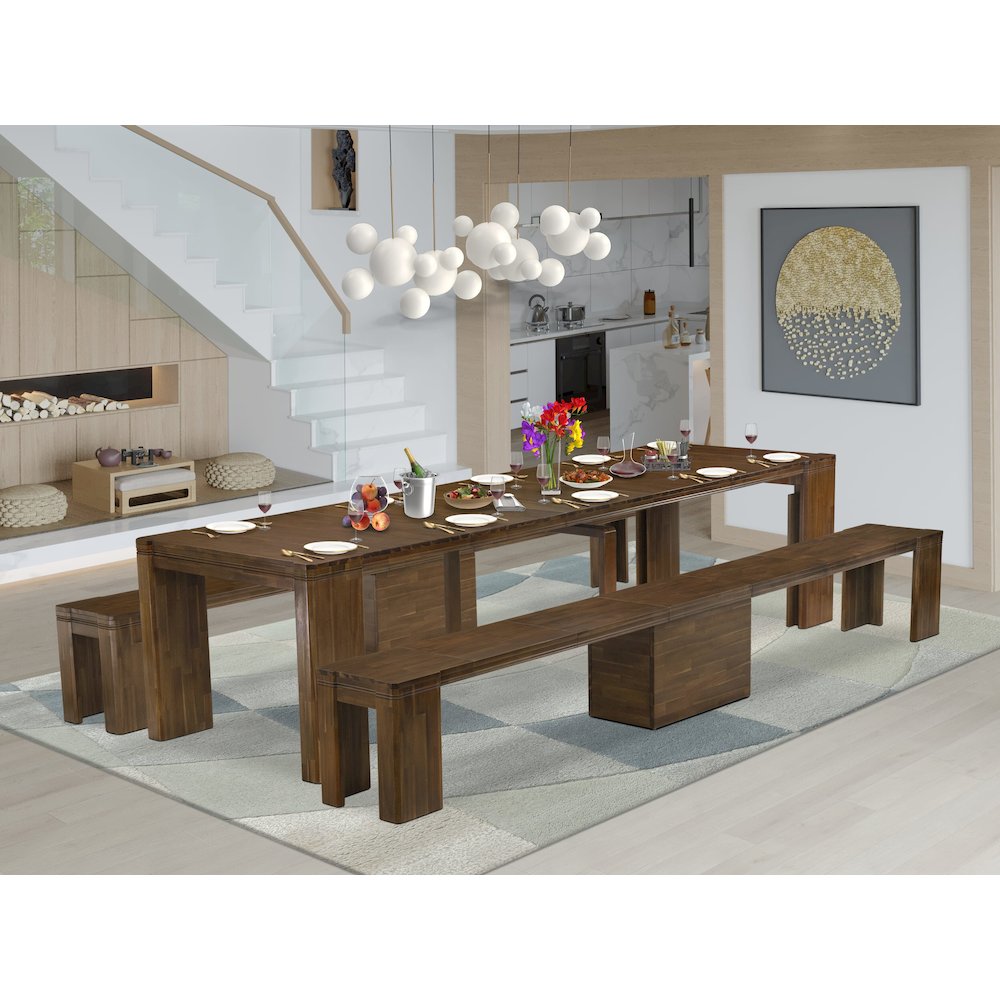 3 Pieces Dining Table Set Includes 1 Kitchen Table and 2 Modern Benches