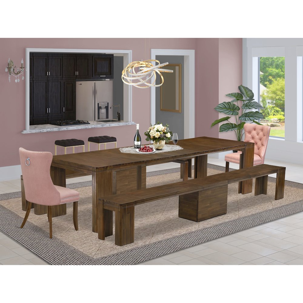 5 Pieces Extendable Dining Set Includes a Rectangle Kitchen Table