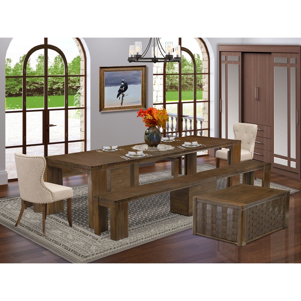 6 Pieces Extendable Dining Set Includes a Rectangle Kitchen Table
