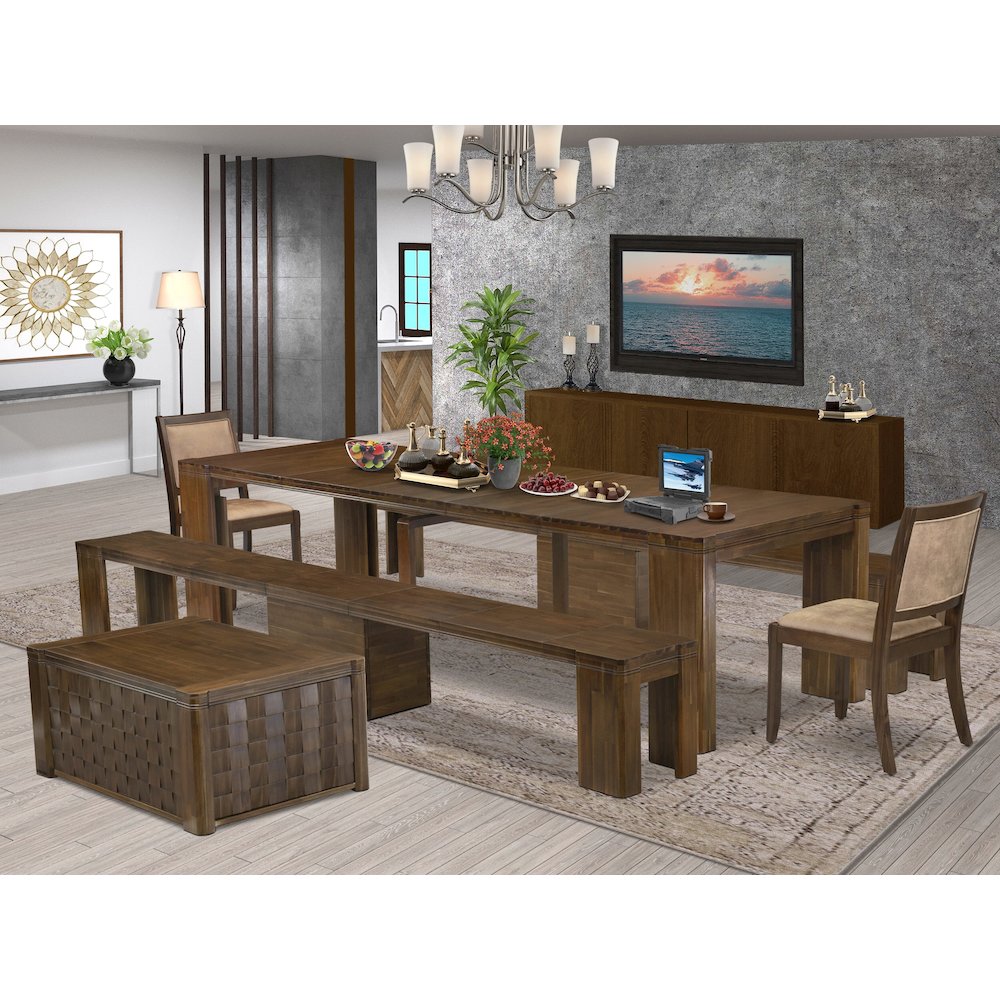 6 Pieces Extendable Dining Set Includes a Rectangle Kitchen Table