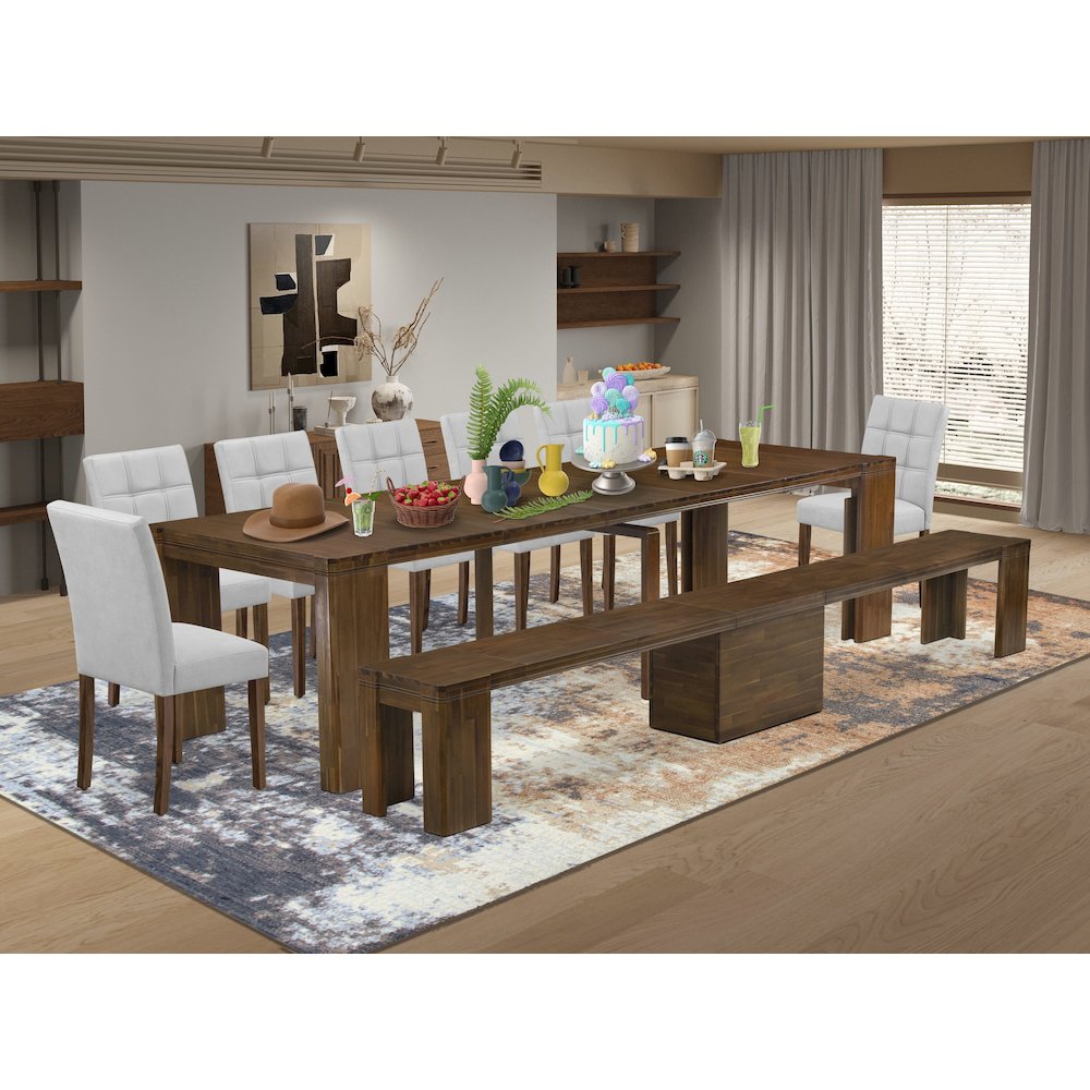 9 Pieces Extendable Dining Set Includes a Rectangle Kitchen Table