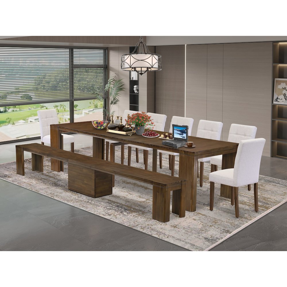 9 Pieces Extendable Dining Set Includes a Rectangle Kitchen Table