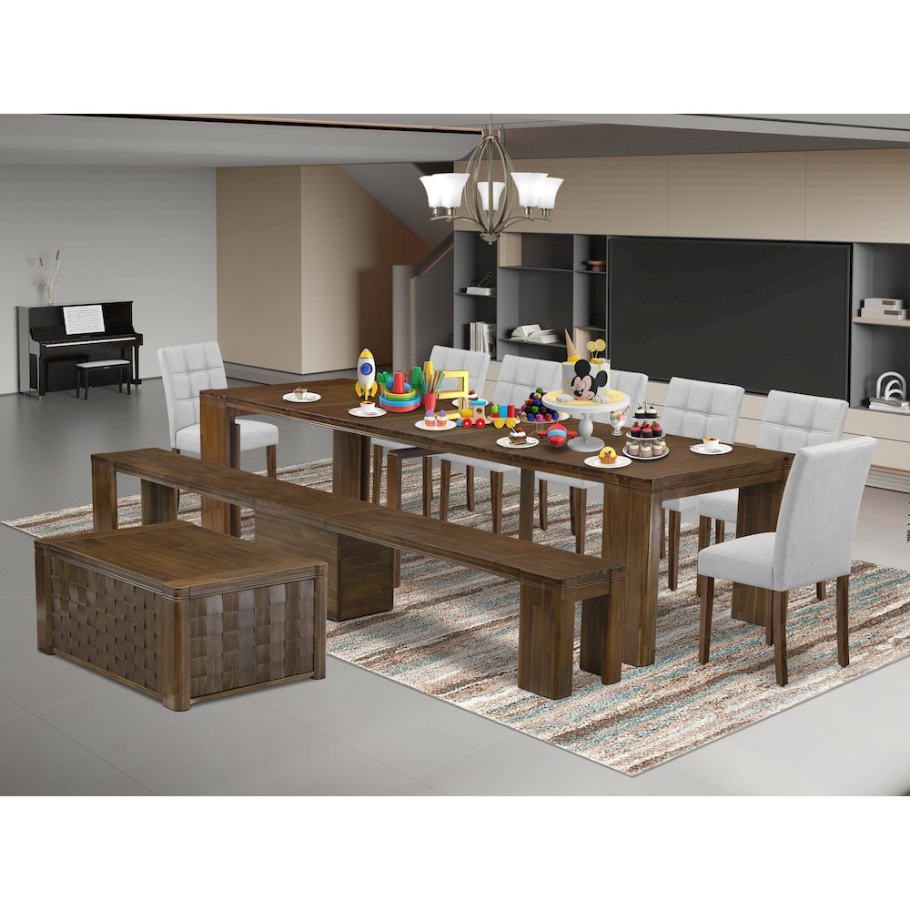 10 Pieces Extendable Dining Set Includes a Rectangle Kitchen Table