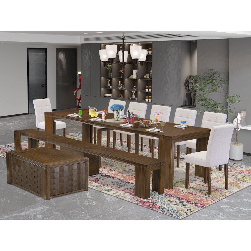 10 Pieces Extendable Dining Set Includes a Rectangle Kitchen Table