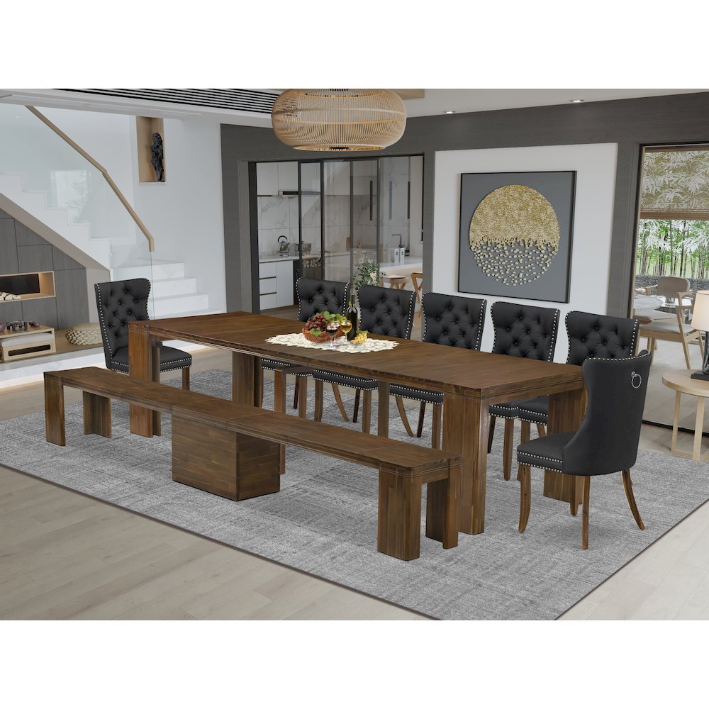 9 Pieces Extendable Dining Set Includes a Rectangle Kitchen Table