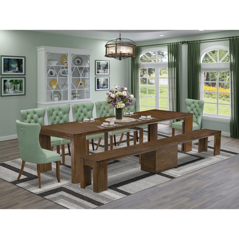 9 Pieces Extendable Dining Set Includes a Rectangle Kitchen Table