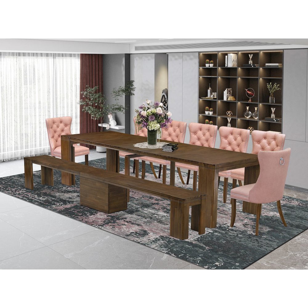 9 Pieces Extendable Dining Set Includes a Rectangle Kitchen Table