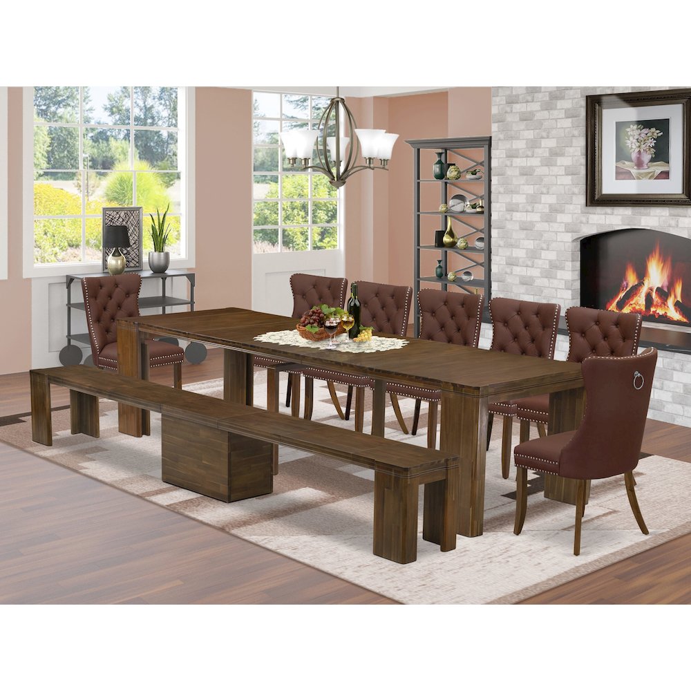 9 Pieces Extendable Dining Set Includes a Rectangle Kitchen Table