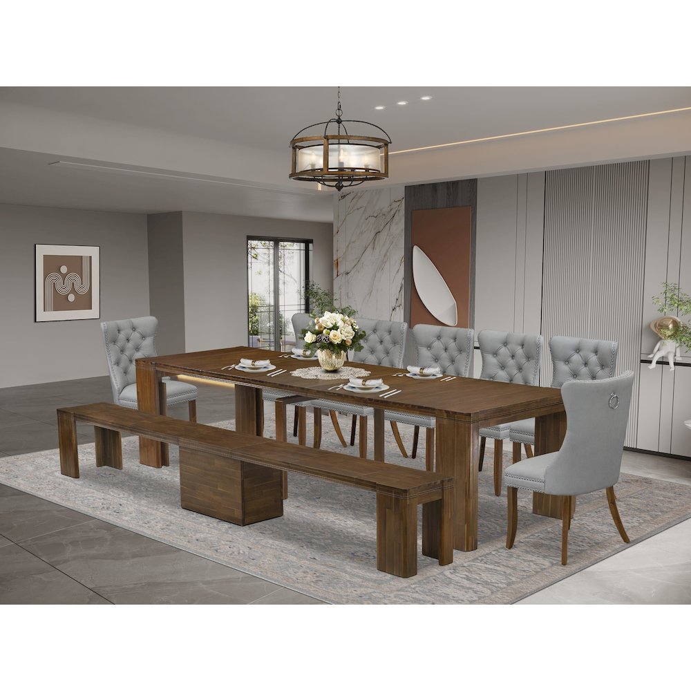 9 Pieces Extendable Dining Set Includes a Rectangle Kitchen Table