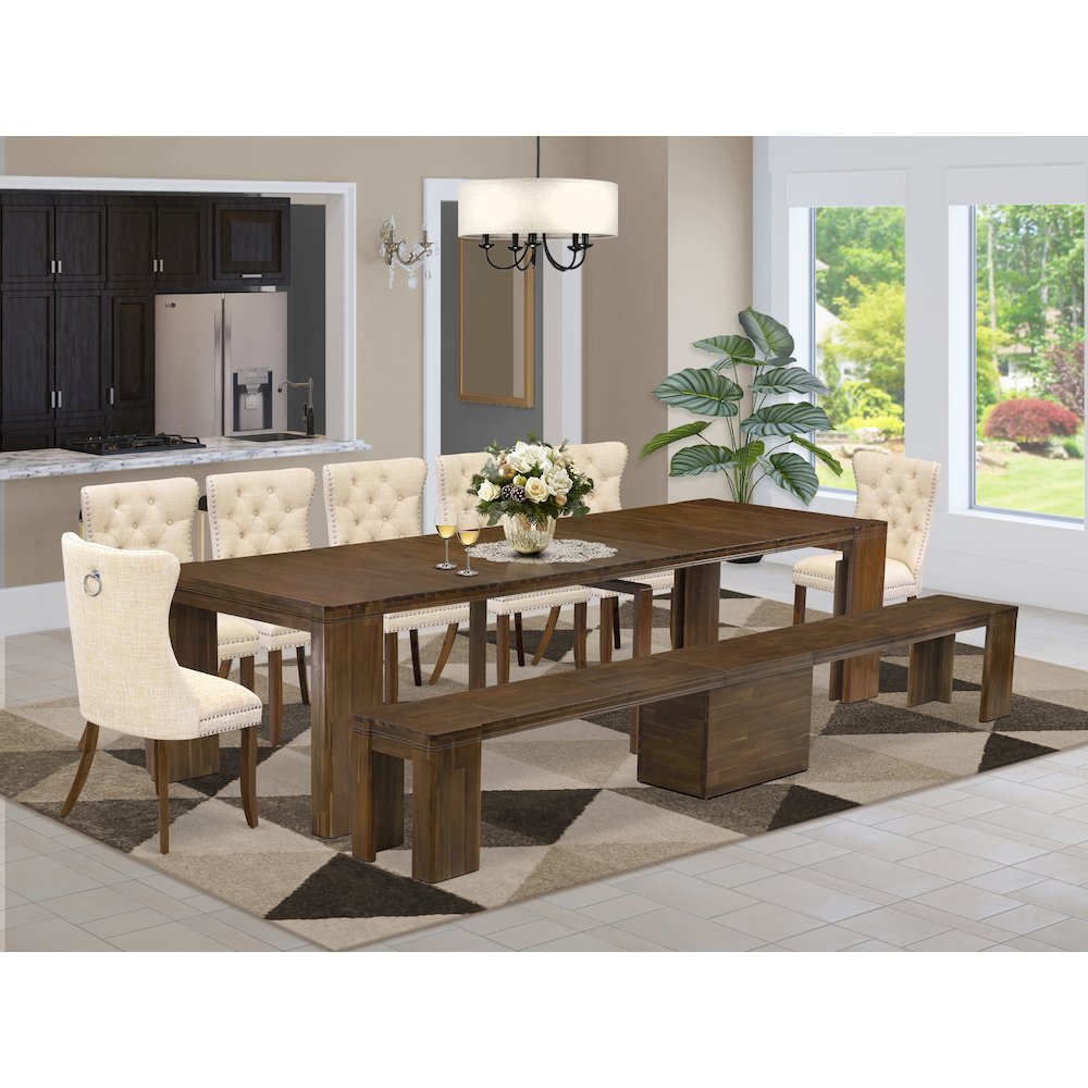 9 Pieces Extendable Dining Set Includes a Rectangle Kitchen Table