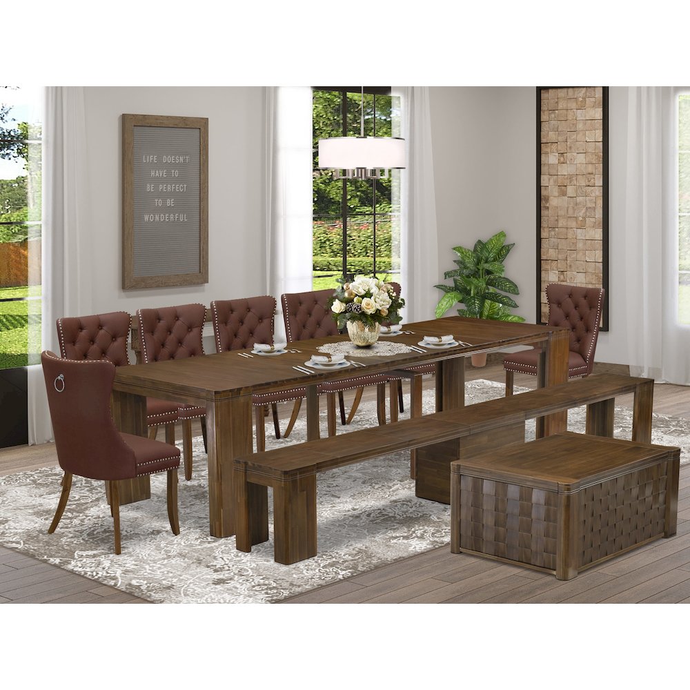 10 Pieces Extendable Dining Set Includes a Rectangle Kitchen Table