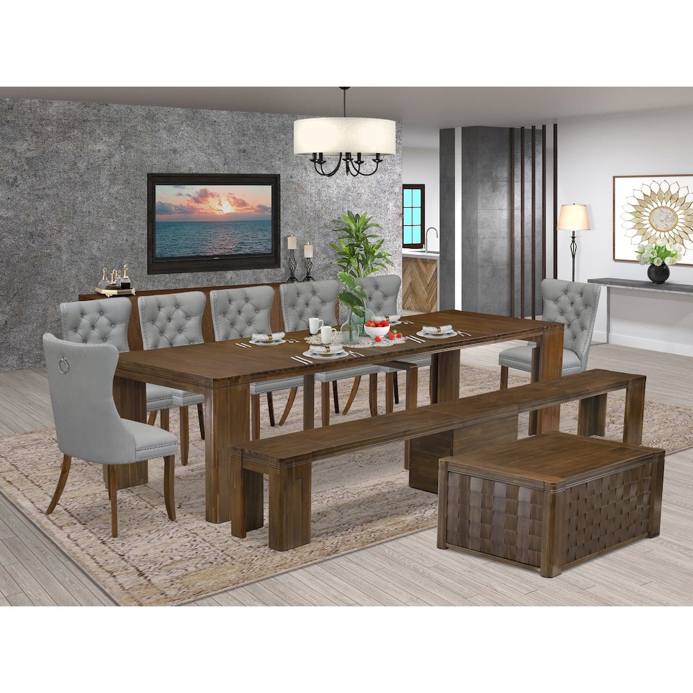 10 Pieces Extendable Dining Set Includes a Rectangle Kitchen Table