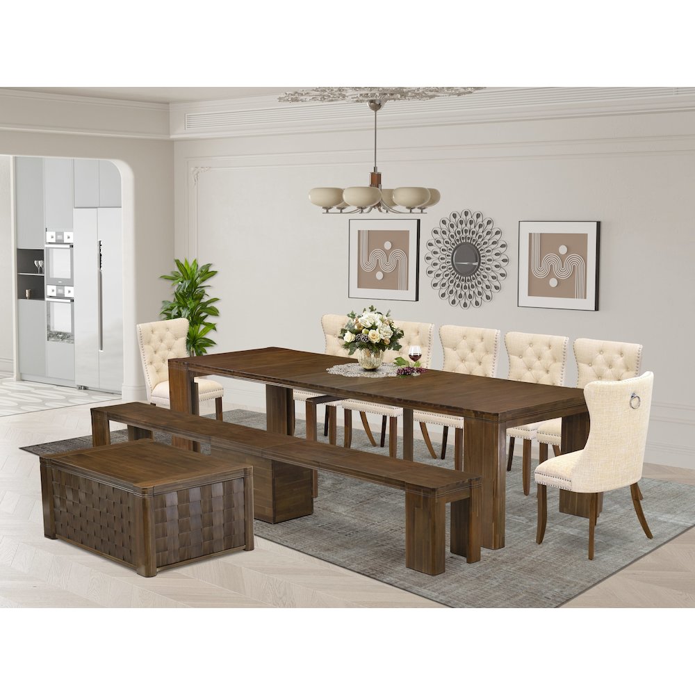 10 Pieces Extendable Dining Set Includes a Rectangle Kitchen Table