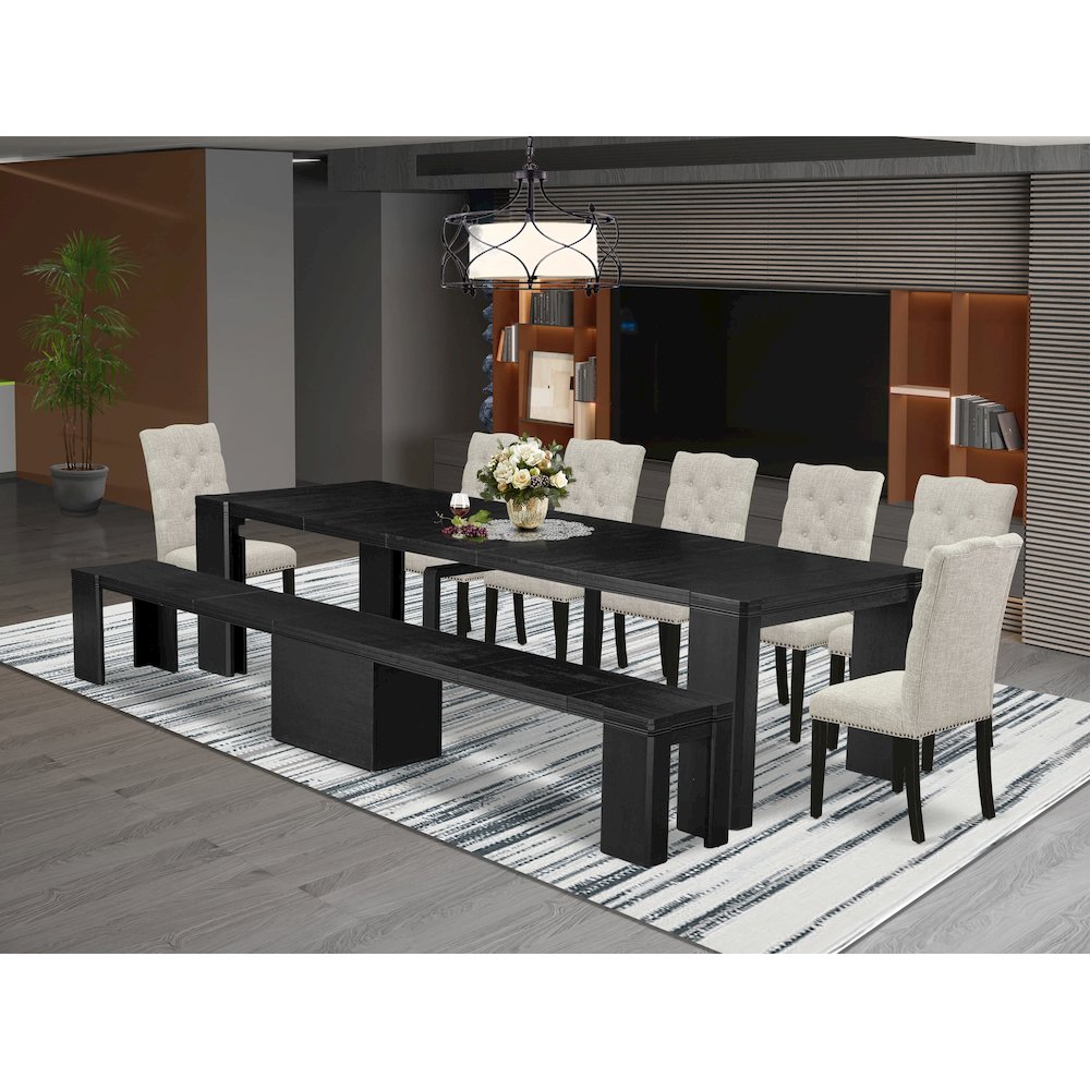 9-piece Dining Room Table Set a Rectangular Kitchen Table with a wooden Bench