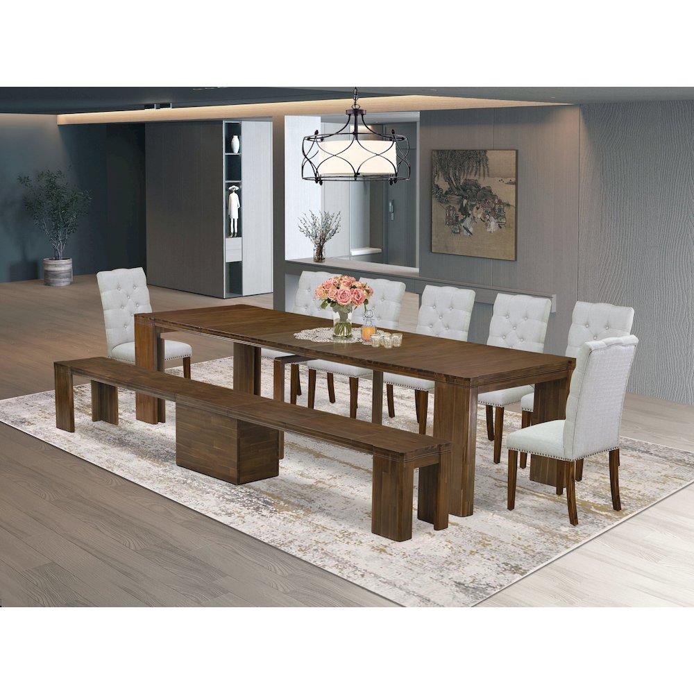 9 Pieces Extendable Dining Set Includes a Rectangle Kitchen Table