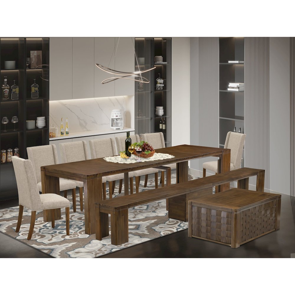10 Pieces Extendable Dining Set Includes a Rectangle Kitchen Table