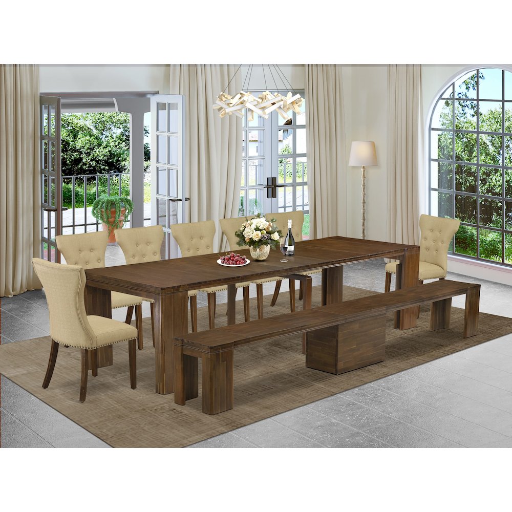 9 Pieces Extendable Dining Set Includes a Rectangle Kitchen Table