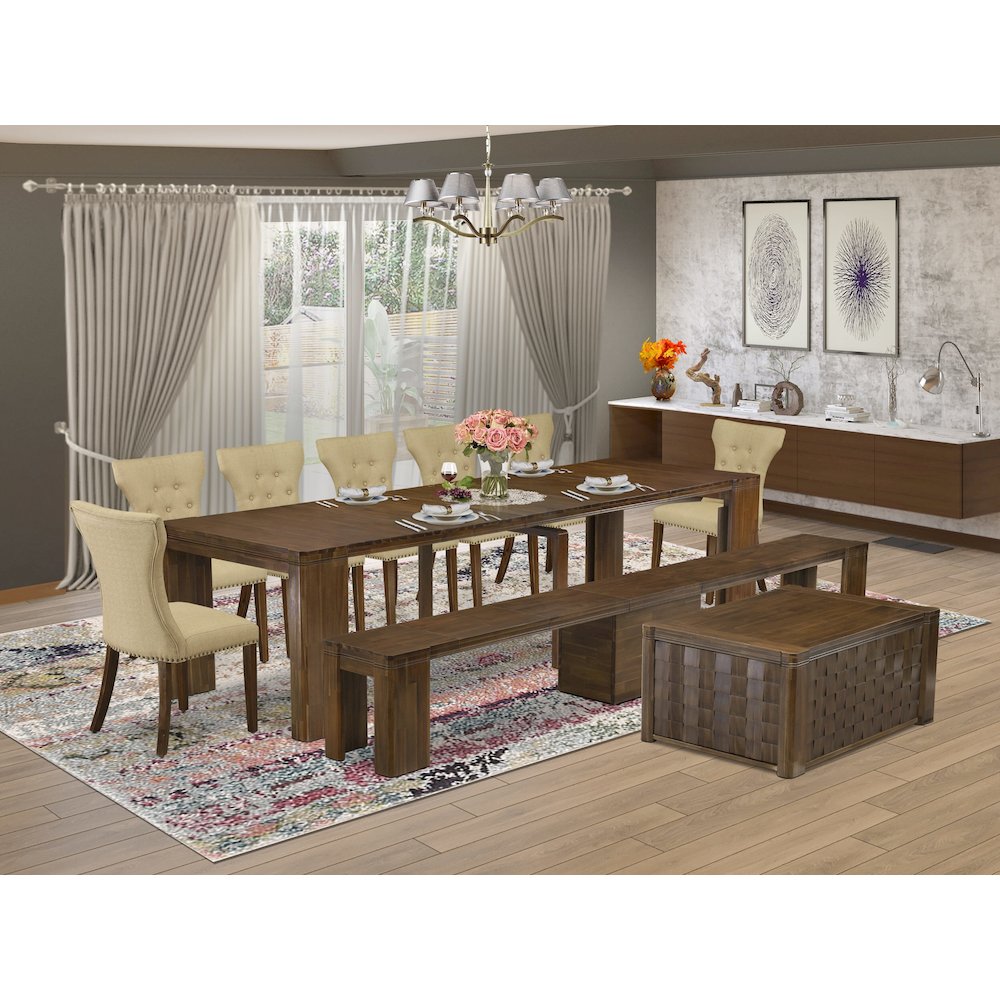 10 Pieces Extendable Dining Set Includes a Rectangle Kitchen Table