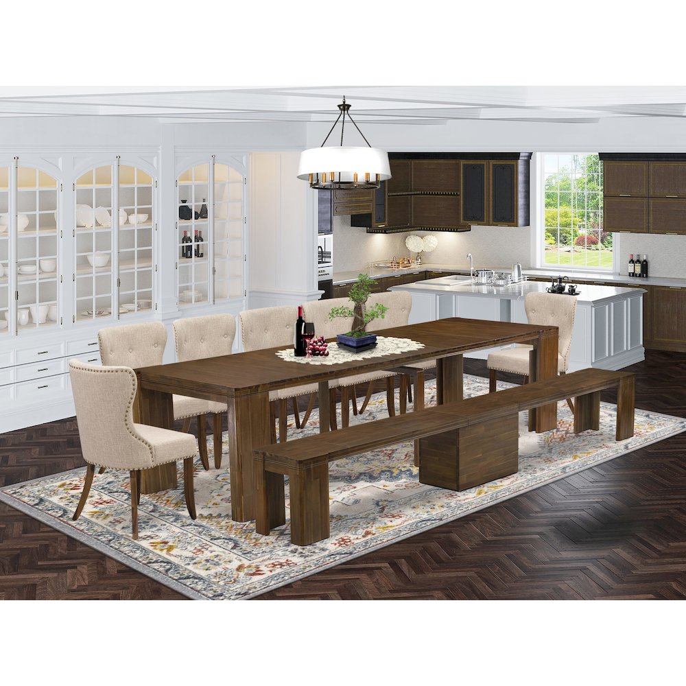 9 Pieces Extendable Dining Set Includes a Rectangle Kitchen Table