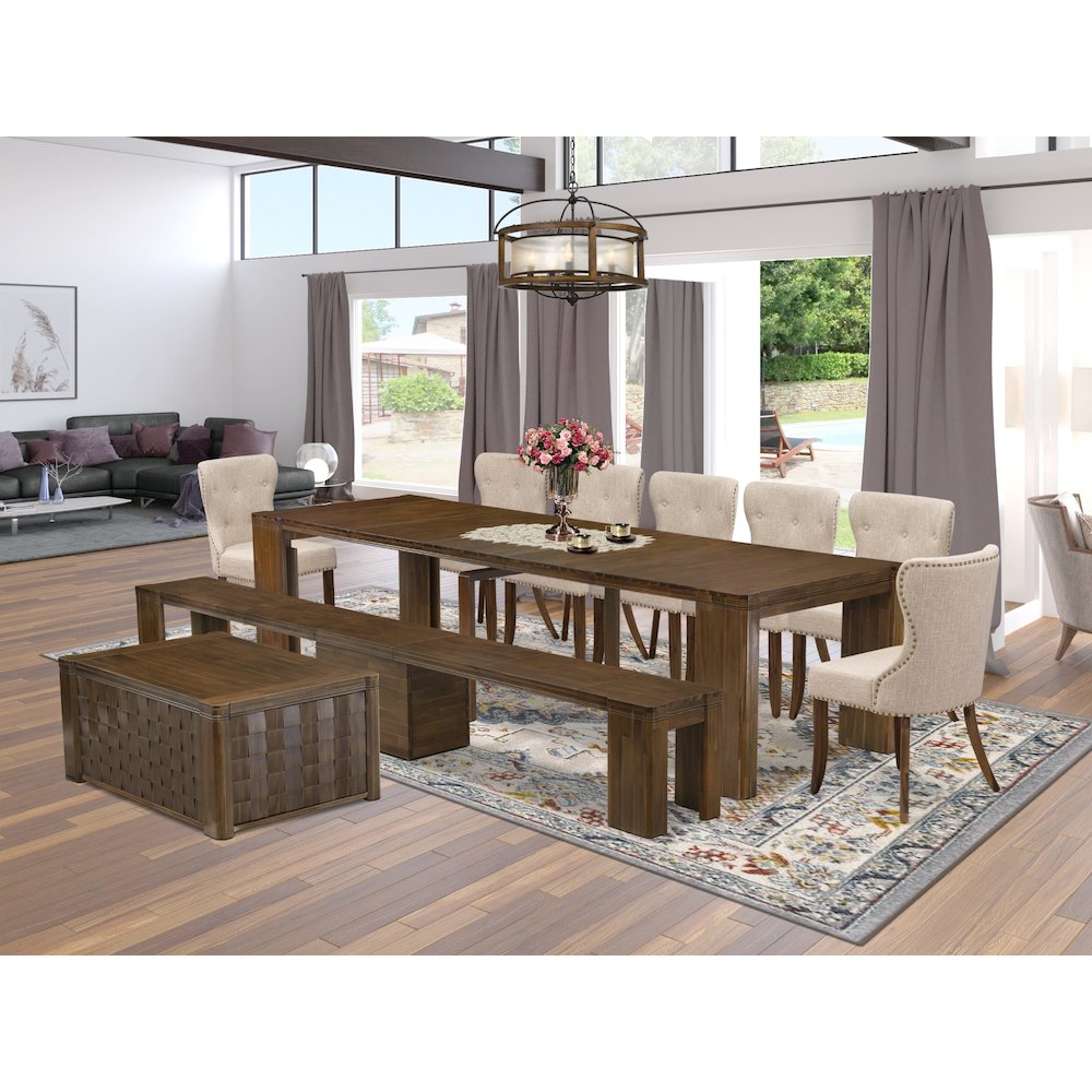 10 Pieces Extendable Dining Set Includes a Rectangle Kitchen Table