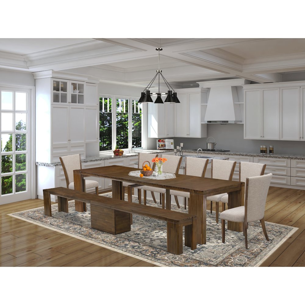9 Pieces Extendable Dining Set Includes a Rectangle Kitchen Table