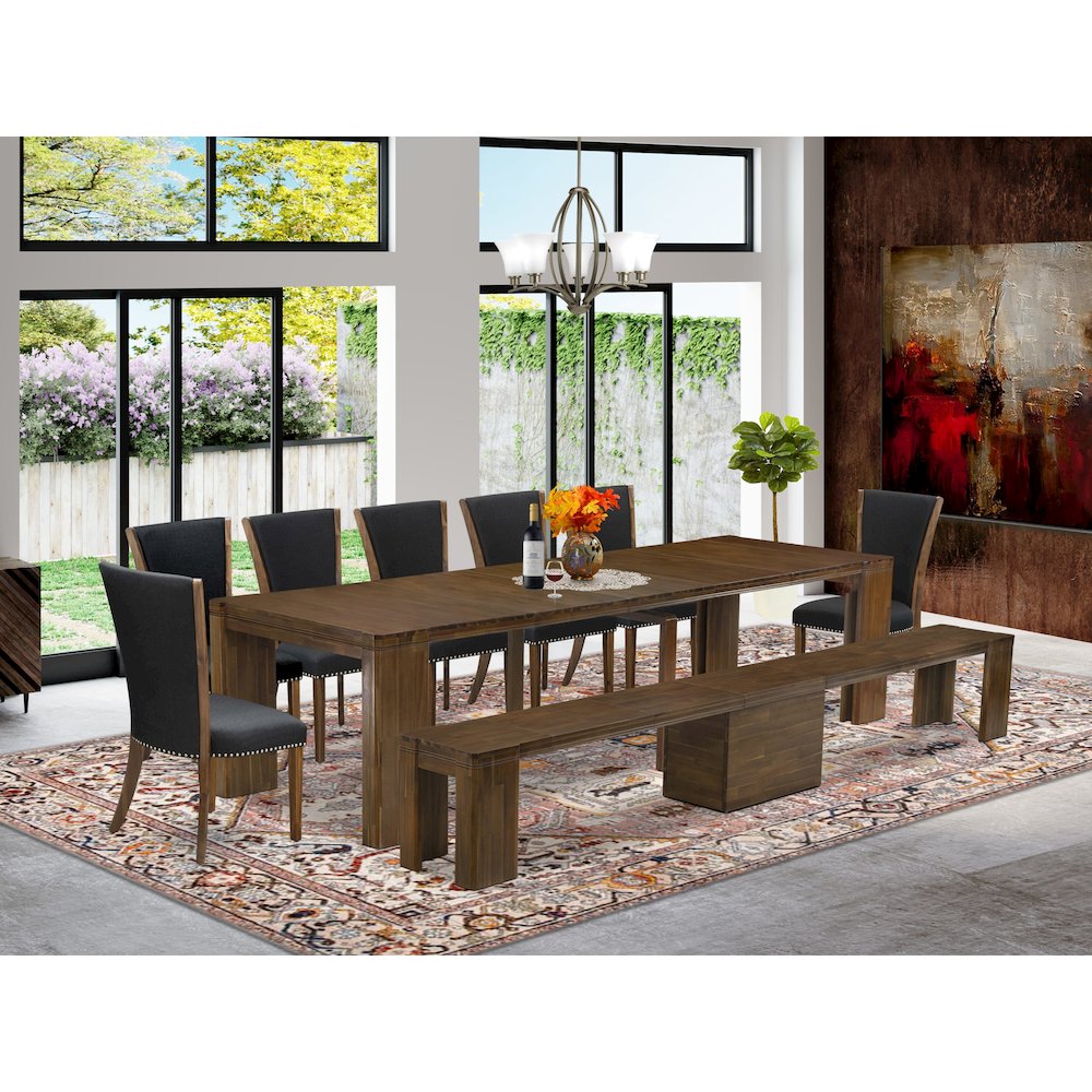 9 Pieces Extendable Dining Set Includes a Rectangle Kitchen Table