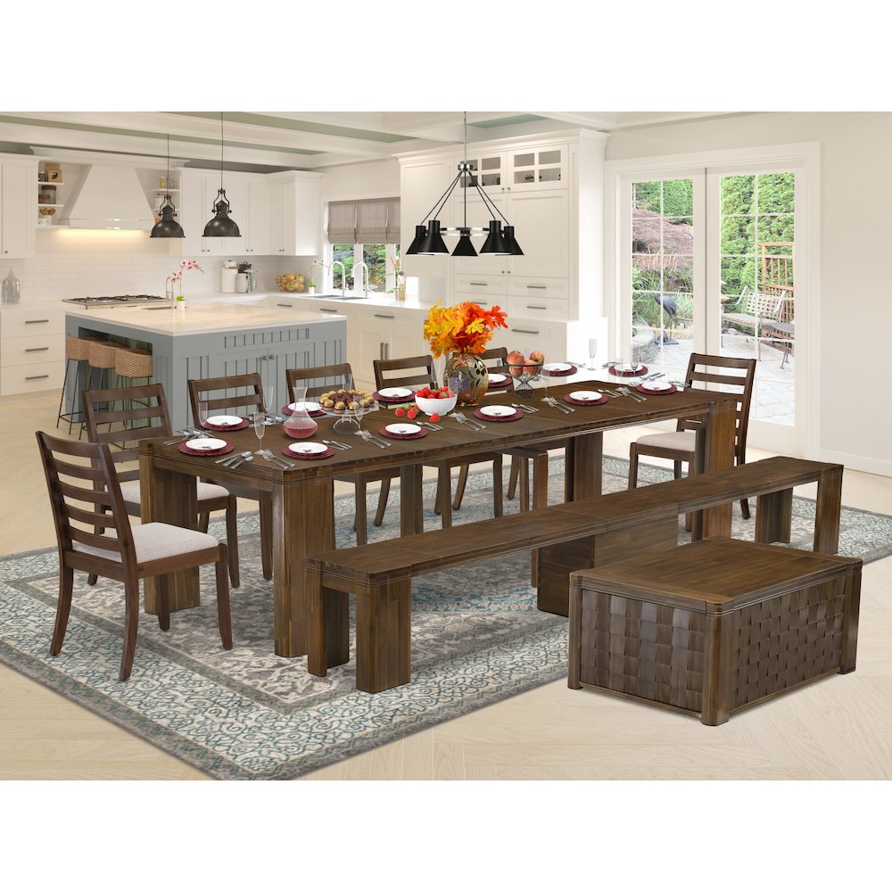 10 Pieces Extendable Dining Set Includes 1 Rectangle Kitchen Table