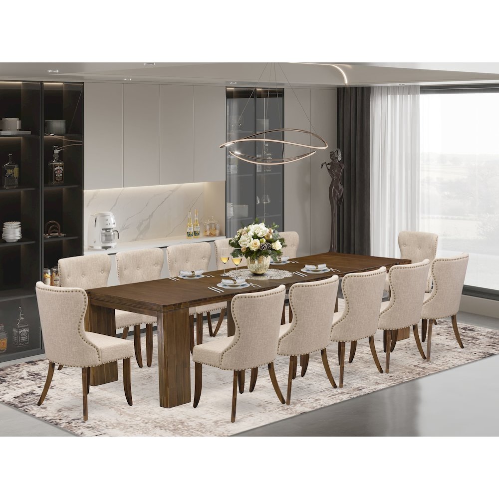 13 Pieces Extendable Dining Set Includes a Rectangle Kitchen Table