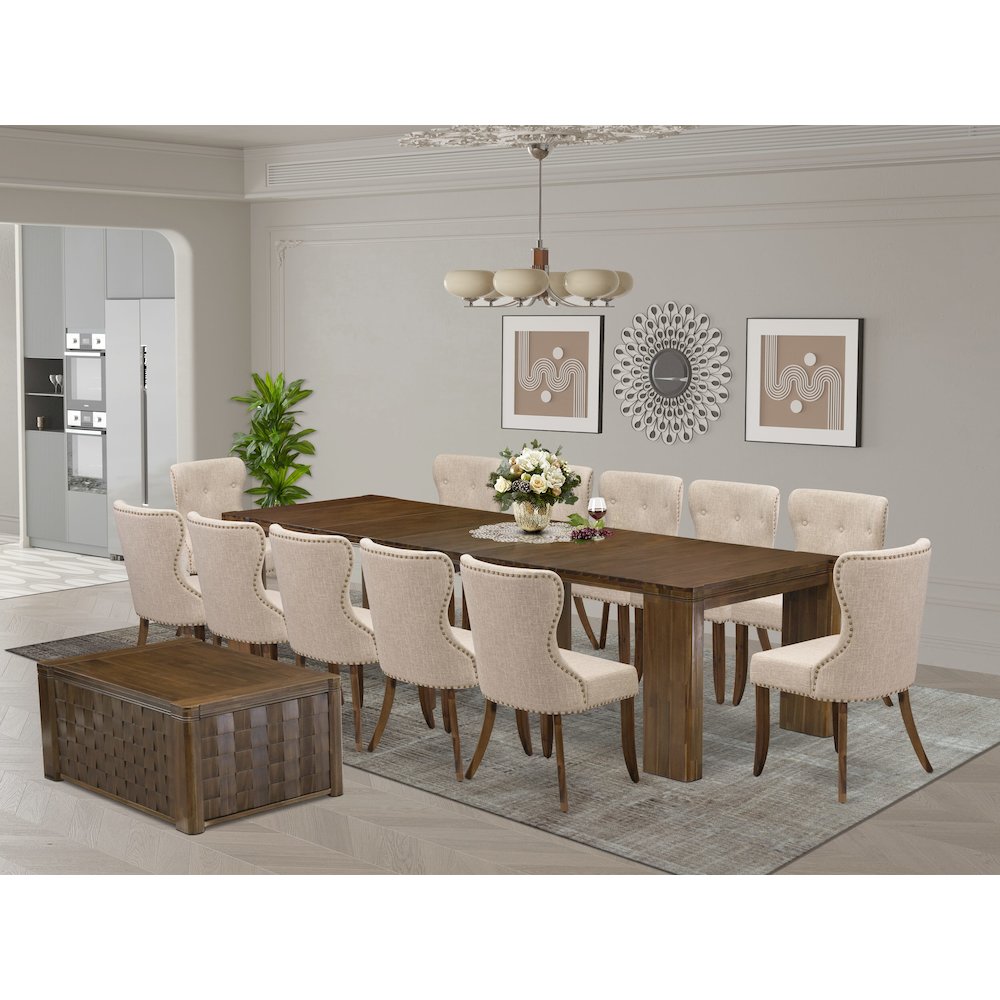 14 Pieces Extendable Dining Set Includes a Rectangle Kitchen Table