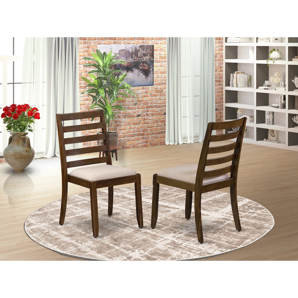 Dining Room Chair with Light Tan Linen Fabric and upholstered back