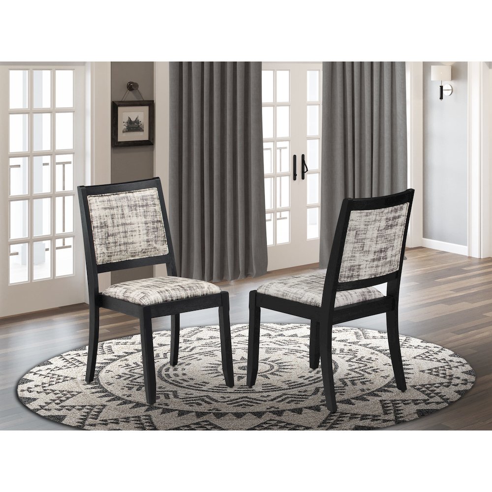 Dining Room Chair with White and Gray Pattern Faux Leather and upholstered back