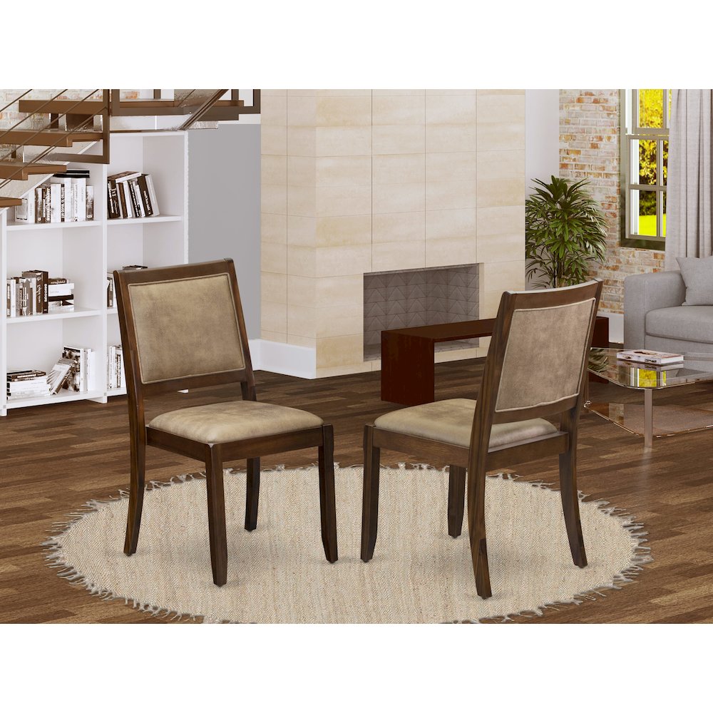 Dining Room Chair with brown textured Faux Leather and upholstered back