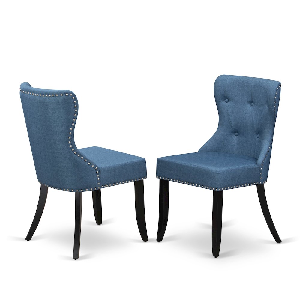 9 piece Dining Room Set of a Modern Table and 8 Linen Fabric Dining Room Chairs