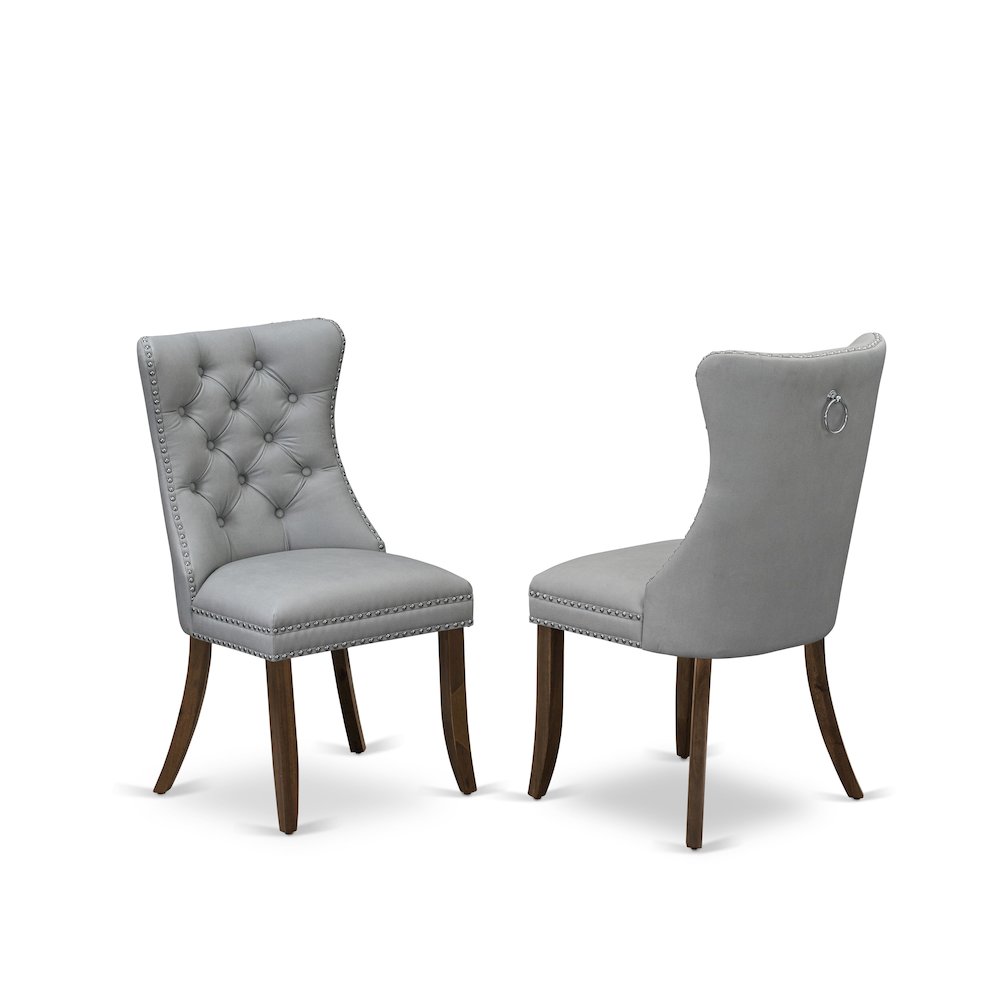 5-Pc Dinner Table Set Contain A Wood Table And 4 Light Gray Upholstered Chairs
